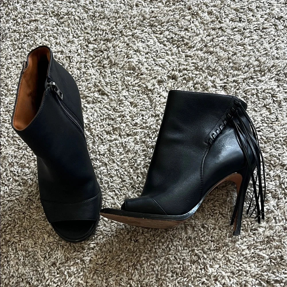 Coach Lolita Black Peep-Toe Ankle Boots 6.5 Leather Ankle Booties - Picture 2 of 12